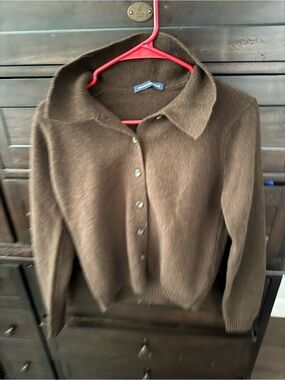 Brandy Melville Brown Button-Up Collared Knit Cardigan